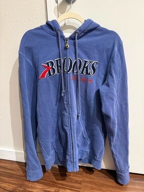 Brooks Blue Full-Zip Hoodie with Red Logo Accent